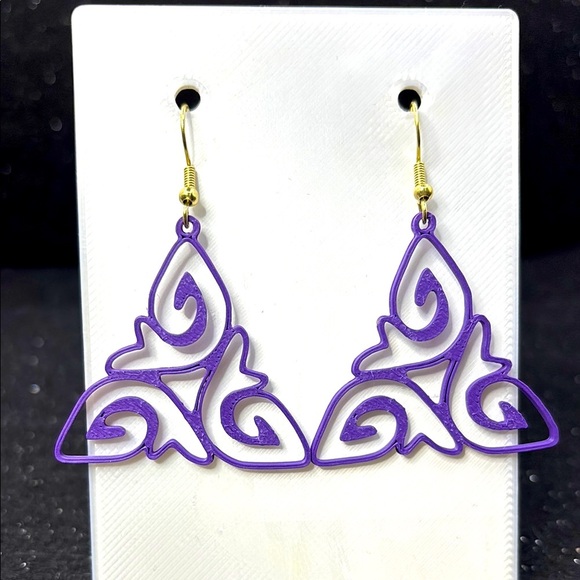 Purple and Gold Dangle Earrings - Picture 3 of 5